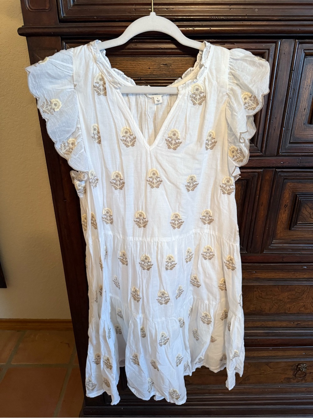 Embroidered Ruffle Cap Sleeve A-Line Tiered Dress